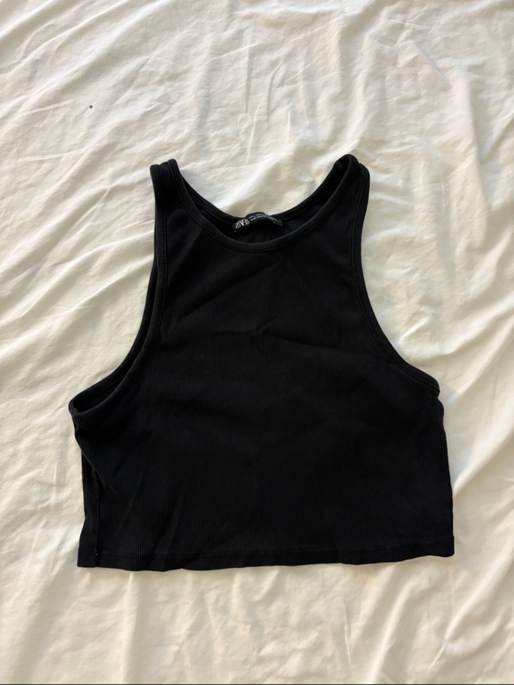 Zara Black Ribbed High-Neck Crop Top
